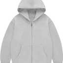 Flygo Unisex Boys Girls Hoodie Sweatshirt Full Zip Up Casual Long Sleeve Solid Jacket Kids Lightweight Outwear with Pockets (Large, Lightgrey)