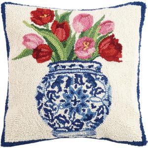 Peking Handicraft 30SER515AC16SQ Chinoiserie Vase Tulips Hook Pillow, 100% polyester fiber