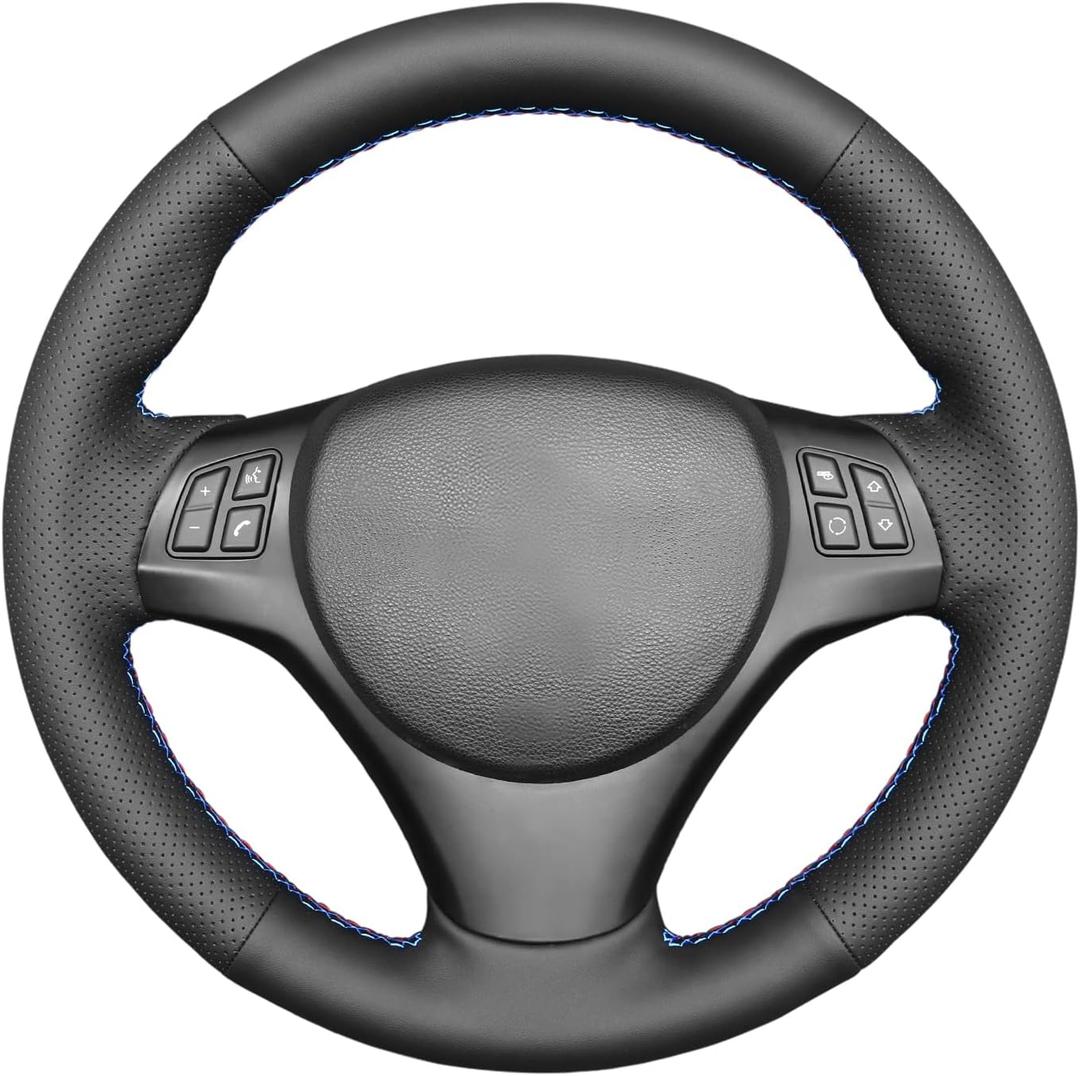 MEWANT Steering Wheel Cover for BMW E90 E91 E92 E93 E81 E82 E87 E88 / M3 E90 E92 E93 Hand Stitch Microfiber Leather (microfiber leather + M thread)