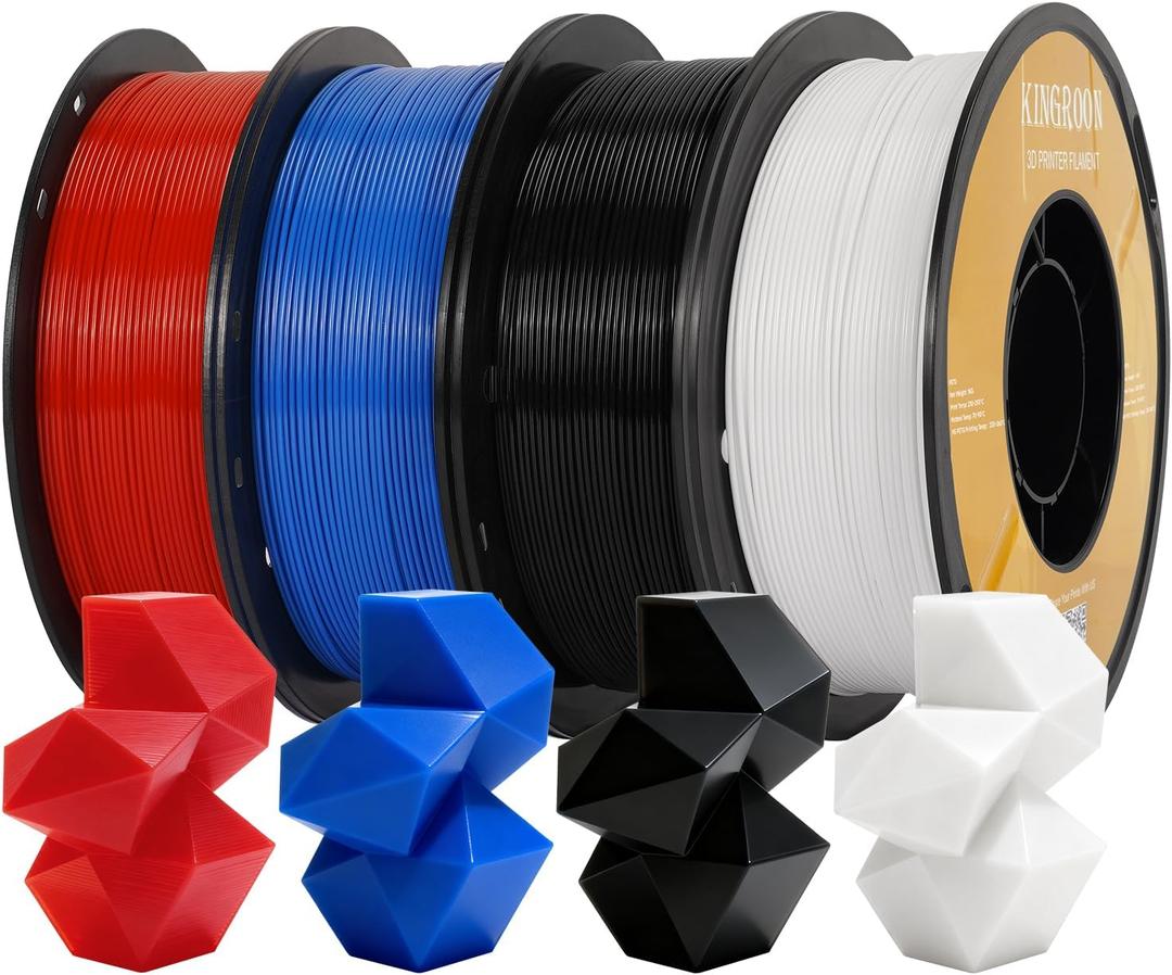 Kingroon High Speed PETG Printer Filament 1.75mm, Rapid Printer Filament 30-600mm/s Hyper Printing Filament, Dimensional Accuracy +/- 0.03 mm, 4 kg Plastic Spool (8.8lbsBlack&White&Red&Blue