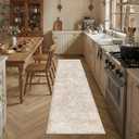 2x12 Beige Washable Runner Rug for Kitchen Hallway Neutral Soft Non Slip Rug Low Pile Vintage Distressed Carpet for Bathroom Bedroom Indoor Nursery