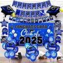 Graduation Decorations Class of 2025, Graduation Backdrop Sign, Congrats Grad Banner, Hanging Swirls, Blue Grad Balloons for Men Women Graduation Party Decorations（Blue）