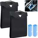 Fuutreo 2 Pcs Smart LED Car Trash Cans Waterproof Garbage Bags with 30pcs Disposable Trash Bags Hanging Leather Magnet Car Storage Pocket Vehicle Rubbish Bin Garbage Cans(9.5 x 7.1'',Black)