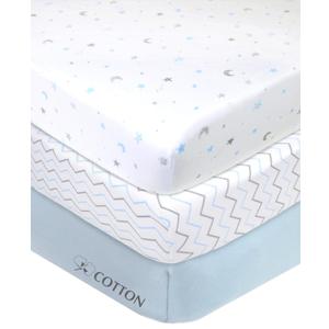 American Baby Company 3 Pack 100% Natural Cotton Fitted Mini Crib Sheets 38" x 24" - Soft & Breathable Small Nesting Portable Sheets, Fits Pack N Play Mattresses, Blue Star/Zigzag, for Boys & Girls