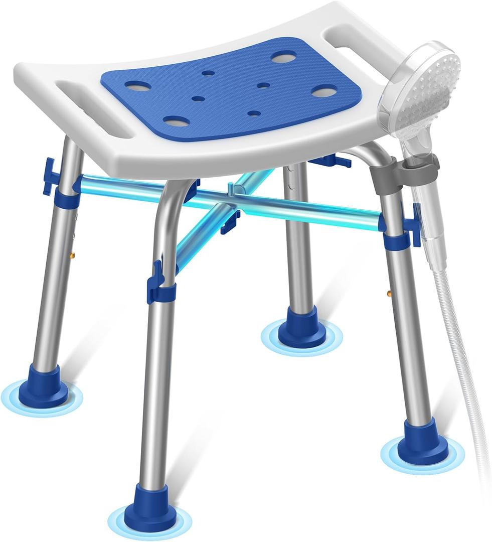 FSA/HSA Eligible Heavy Duty Shower Chair for Inside Shower, 500lb Weight Capacity, Height-Adjustable Shower Bench with Padded Seat, Shower Stool Suitable for Elderly and Disabled