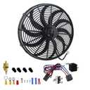 16 inch Electric Radiator Cooling Fan 12V with 1000 CFM Thermostat Wiring Switch Relay Kit Black