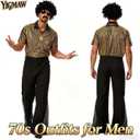 YIGMAW 70s Outfits for Men,7 pcs Disco Costume set(Gold, M)