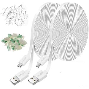 JJMASEE 2Pack 20FT Power Extension Cable for Wyze Cam V3/V4/OG/V3 Pro,Arlo Essential,Eufy,SimpliSafe,Blink,Blink Mini Pan(Not for Wyze Pan v3), Charging Power Cord for Security Camera(White)