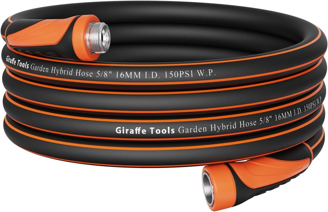 Giraffe Tools Garden Hose 25ft x 5/8", Water Hose Heavy Duty, Flexible, Lightweight Hybrid Hose with Swivel Handle, Male to Female Fittings, Burst 600 PSI (25' (feet), 5/8 Inch Black)