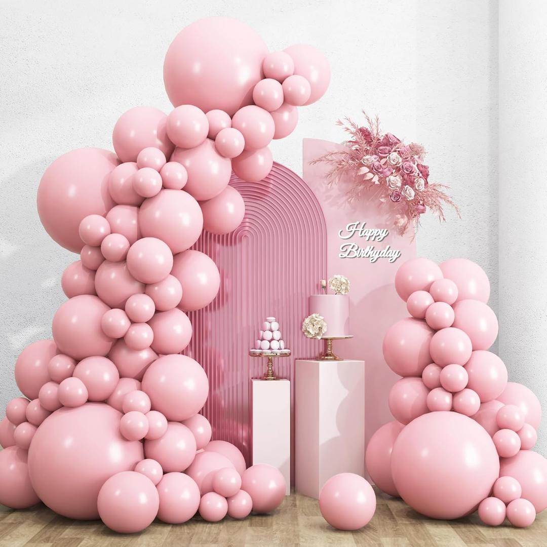 RUBFAC 135pcs Baby Pink Balloons Different Sizes 18 12 10 5 Inch for Garland Arch, Light Pastel Pink Latex Balloon for Wedding Birthday Party Baby Shower Gender Reveal Anniversary Decorations