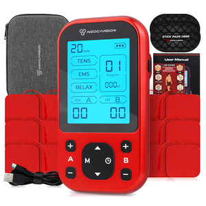 TENS Unit Muscle Stimulator Pro for Back Pain Relief, Shoulder Recovery and Physical Therapy, Electronic EMS Massager Machine with PMS Pulse for Effective Shock Therapy, Red