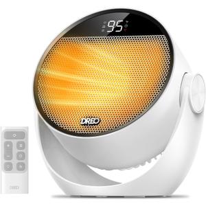Dreo Space Heater 1500W, 60 Adjustable Tilt, 10.5ft/s Portable Electric Heaters for Indoor Use with Thermostat, 8 Safety Protections, 3 Modes, Remote, Quiet Desk Heater for Bedroom, Office, White