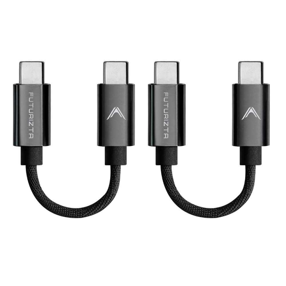 Futurizta Tech Zeus-X Short USB-C to USB-C Cable 2 Packs (0.33ft/0.1m) 60W 20V/3A Type-C Fast Charging Cable QC3.0 QC4.0 Compatible with Samsung, Google Pixel, iPad Pro, DAC, SSD