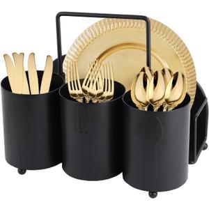 Utensil Caddy Silverware Holder Fork Spoon Napkin Paper Plate Organizer Metal Utensil Holder Cutlery Flatware Organizers for Party Kitchen Countertop Camping Picnic - Black