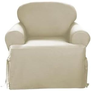 SureFit Duck Solid T-Cushion Chair Cover, Relaxed Fit, 100 Percent Cotton, Machine Washable, 1 Count (Pack of 1), Natural