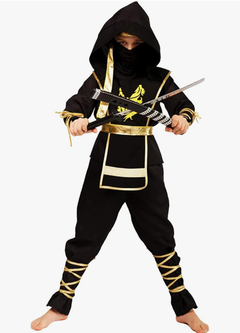 Boys Golden Dragon Ninja Cosplay Halloween Costumes Size L