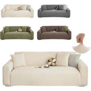Stretch Couch Covers, Couch Covers for 2 Cushion Couch Sofa pet Friendly, Washable, Furniture Protector Sofa with Elastic Bottom for Cats, Dogs (Wheat Ear Style - Beige, 2 Seats)