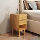 Nightstand 2 Drawers with Open Shelf Narrow Night Stand Solid Wood Bedside Table Mid Century Modern Nightstand Wooden End Table for Bedroom, Living Room, Study, Office (15.75''11.81''23.62'')