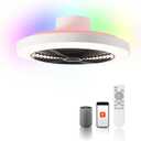 Orison Smart Bladeless Low Profile Ceiling Fan with LED-RGB Ambient Lighting Compatible with Alexa/Google Assistant/App Control, 6-Speed Color Change, Quiet Operation with Remote &App,19.7", White
