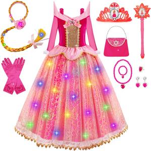 Meland Princess Dresses for Girls - Light Up Princess Dress Up for 3-10 Year Old, Costume for Girls Halloween Birthday (7-8 Years, Red)