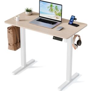 35" Electric Standing Desk, Small Sit Stand up Desk, Light Walnut, 35" x 20"