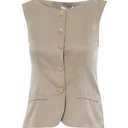 Floerns Women's Elegant Sleeveless Floral Button Down Blouse Crew Neck Office Tank Beige M