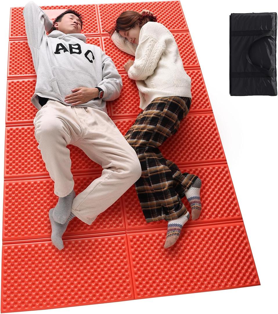 Camping Foam Sleeping Pad Lightweight Closed Cell Folding Camping Mat Moisture-Proof Cam Orange, Size: Double