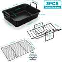 TeamFar Roasting Pan, 16 Nonstick Deep Lasagna Brownie Turkey Pan with V-Shaped Rack & Cooling Rack, with Stainless Steel Core & Nonstick Coating, Healthy & Sturdy Handles, Easy to Clean, Set of 3