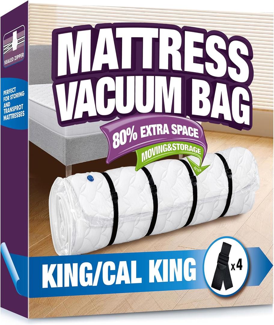Vacuum Mattress Bag for Memory Foam and Latex with Black Band, Ideal for Convenient Moving, Storage and Transportation (King/California King)
