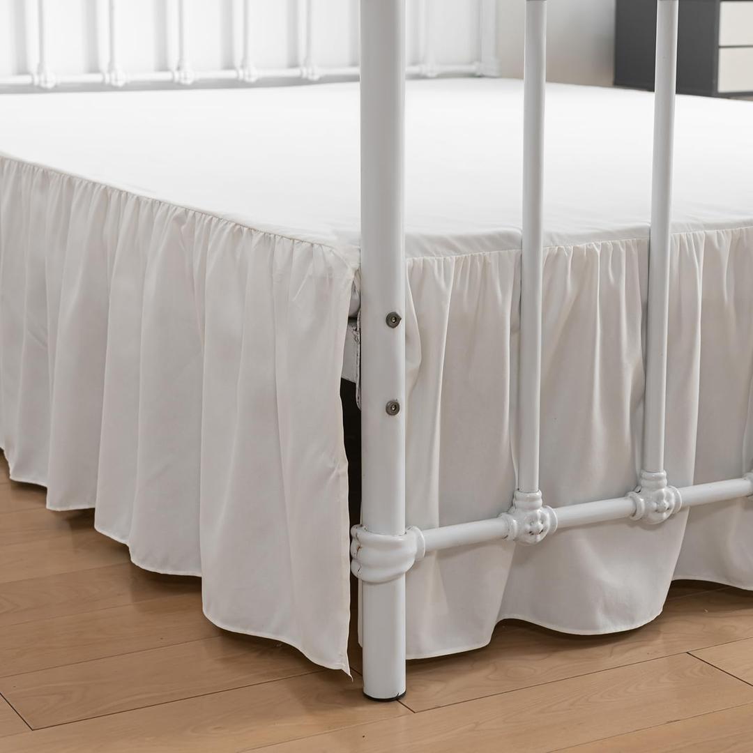 Bed Skirt Queen Size Ruffled Bed Skirt with Split Corners, 22 Inch Drop Dust Ruffle Bed Skirts with Platform, Ivory, Queen - 22" Drop