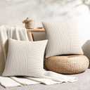 YCOLL Farmhouse Pillow Covers 18x18, Modern Accent Square Throw Pillow Covers Set of 2, Khaki and Beige Striped Patchwork Linen Decorative Pillows Cushion Covers for Couch Chair Bedroom Home Decor