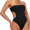 SHENHE Women's Cut Out Strapless Bodycon Sexy Tube Top Skinny Bodysuit Leotard (Black, Smal)
