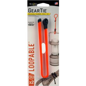 Nite Ize Gear Tie Loopable, The Original Reusable Rubber Twist Tie With Sturdy Integrated Loop, 12-Inch, Bright Orange, 2 Pack, Made in the USA