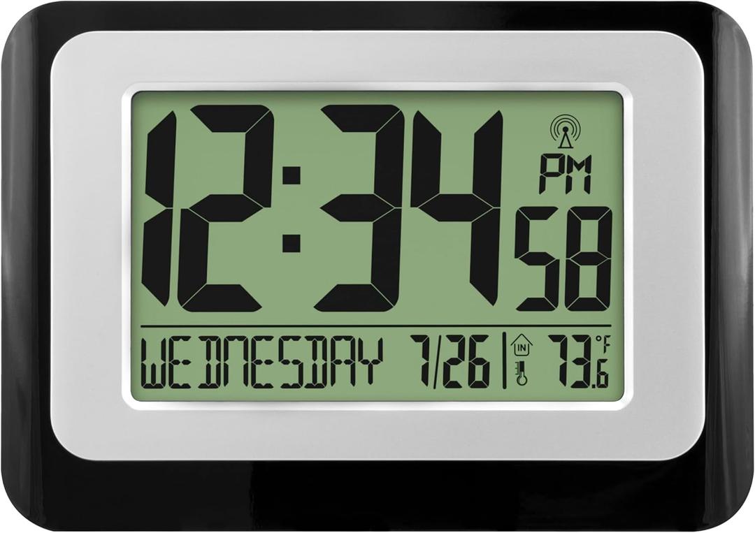 La Crosse Technology W88631 Digital Atomic Black Wall Clock with Temperature