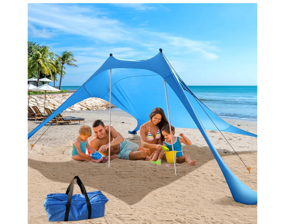 Beach Tent Shade Canopy with UPF50+ Protection Sun Shelter Portable Camping Tents with Sandbags Poles and Ground Pegs and Anti-Wind Ropes for Beach Outdoor Camping Backyard Picnics 7.5X7.5F