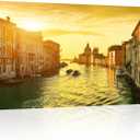 KLVOS Italy Canvas Wall Art Venice Sunset Landscape Grand Canal at Dusk Pictures Painting Modern Cityscape Artwork Home Office Living Room Bedroom Decor Framed Ready to Hang