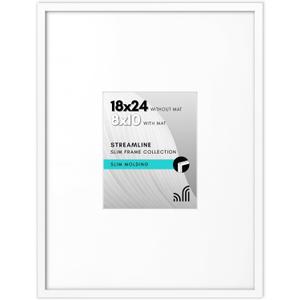 Americanflat 18x24 Poster Frame with Polished Plexiglass - Use as 8x10 Frame with Mat or Display 18x24 Photo Without Mat - Streamline Collection - Thin Border Picture Frames for Wall - White