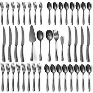 45-Piece Silverware Set Stainless Steel Flatware Set for 8 with Serving Utensils Include Dinner Fork Knife Spoon Cutlery Utensil Set for Home Kitchen Restaurant