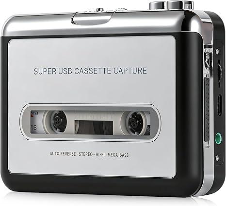 Cassette Tape Player, Portable Cassette Tape Recorder, Cassette to MP3 Converter with Software, Compatible with Laptops and Personal Computers, USB/AA Battery Powered