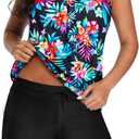 Aqua Eve Two Piece Women's Tankini Swimsuits Blouson Swim Tank Top with Shorts Modest Bathing Suits (Medium, Colorful Floral)