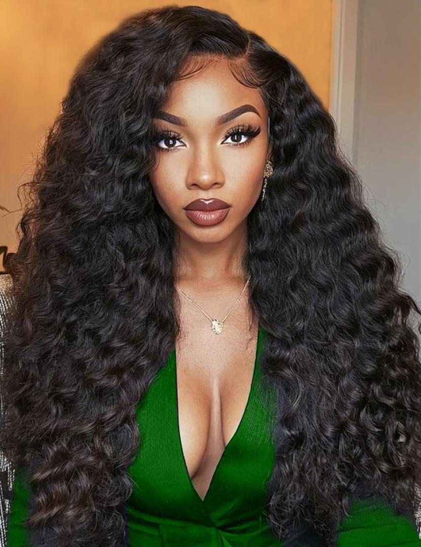 28 Inch Water Wave Lace Front Wigs Human Hair 180 Density 13x6 HD Lace Front Wigs Human Hair Pre Plucked Deep Curly Glueless Wigs Human Hair for Black Women (13x6 water wave front wigs, 28 Inch)