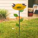 Birdbath and Feeder Set for Wild Birds, Outdoor Standing, Handmade Metal, Sunflower Design (Single Layer)