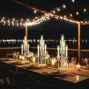 Tandefio 4 Set 5 Arm Gold Candelabra Table Centerpiece with LED Candle, 26.8" Tall Acrylic Cylinder Candle Holder with Lampshades Fit 0.8 for Wedding, Anniversaries, Dinner, Party, Easter, Home Decor
