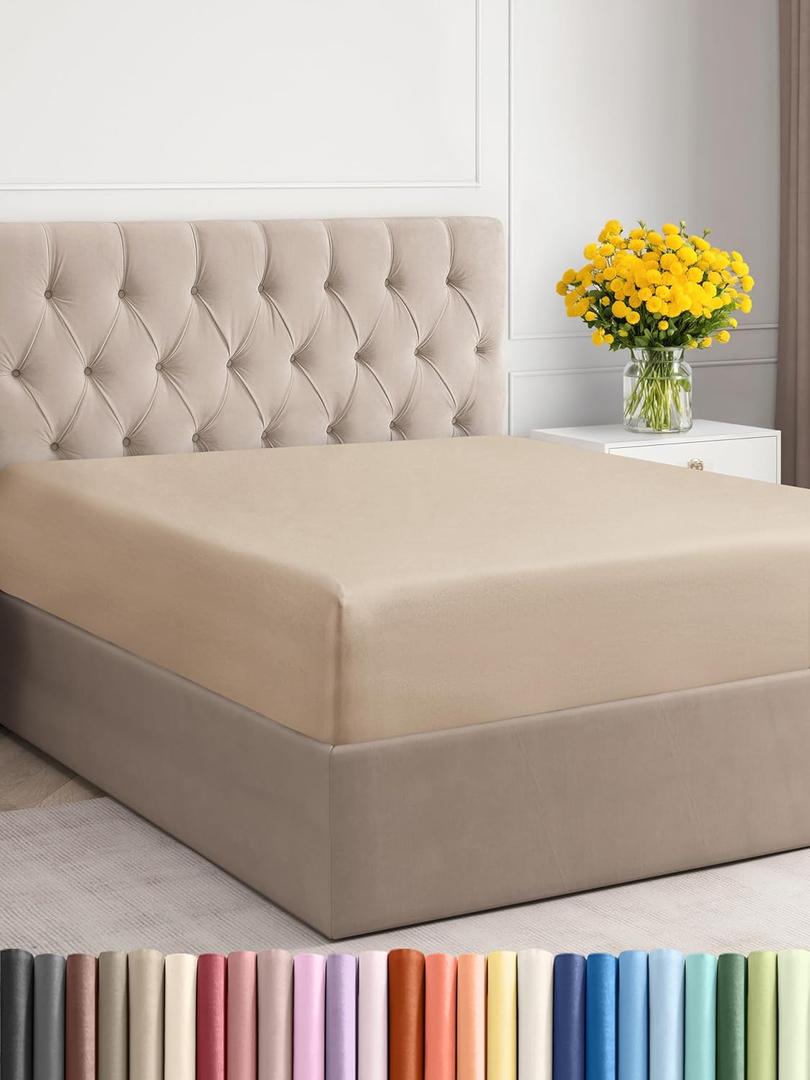 Cal King Fitted Bed Sheet - Bottom Single Fitted Sheet Only - Ultra-Soft Hotel Luxury Bedding w/ 8-16 Inch Deep Pockets - Breathable, Cooling & Wrinkle Free - Easy-Fit, Fade & Shrink Resistant - Cream