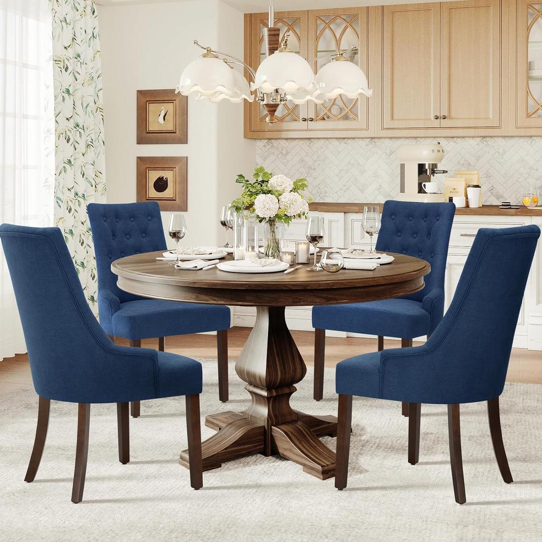 COLAMY Wingback Upholstered Dining Chairs Set of 1, Fabric Dining Room Chairs with Tufted Button, Living Room Chairs for Home Kitchen, Blue