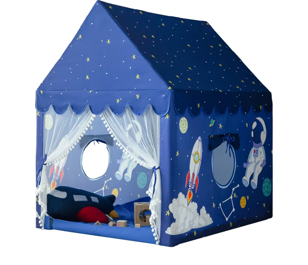 Kids Play Tent Playhouse Indoor Tent for Kids Boys Toddler, Large Castle Play House Bed Tents Spaceship Outer Space Rocket Blue, Kid Toys for Boy Girl Birthday House Gift300+ bought in past