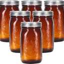 eleganttime Amber Glass Mason Jars 32 oz Wide Mouth with Airtight Lids and Bands 6 Pack Large Glass Canning Mason Jars Quart,Great for Canning Jar Pickle Fermenting Jam Jar