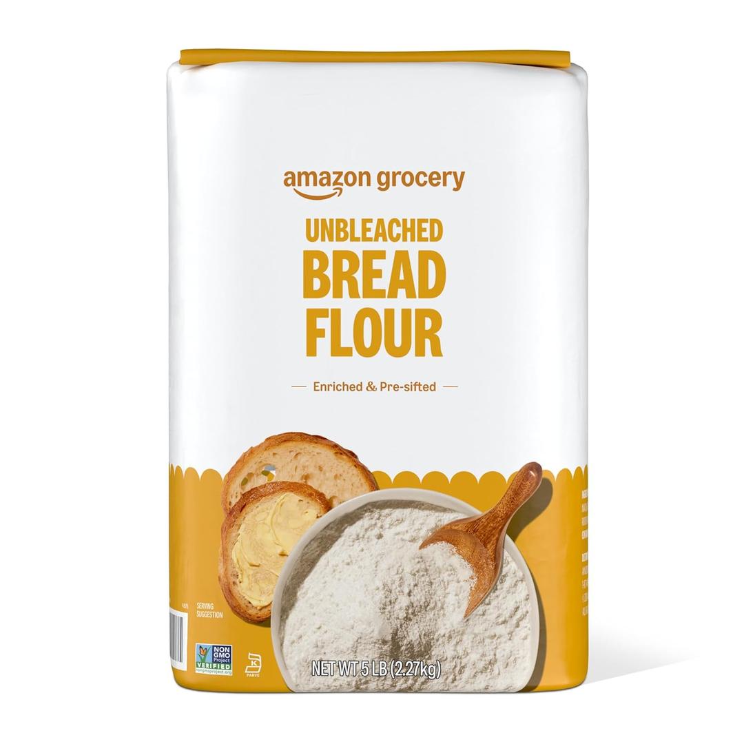 Amazon Grocery, Enriched Bread Flour, Unbleached, 5 Lb (Best By: 03/28/27)