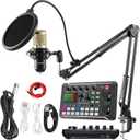 SINWE Podcast Microphone Bundle, BM-800 Condenser Mic with Live Sound Card Kit, Podcast Equipment Bundle with Voice Changer and Mixer Functions for PC Smartphone Studio Recording & Broadcasting