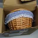 Leinuosen Easter Basket Wicker Picnic Basket with Wooden Egg Cutout Woven Candy Storage Gift Wine Baskets with Handle for Easter Egg Gathering Outdoor Camping Wedding Birthday Party Supplies (Blue)